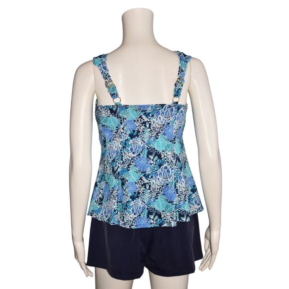 FIT 4 U NEW $94 Wide Strap Sweetheart Tankini w/ Tap Short in Blue Size 8 - Picture 3 of 3